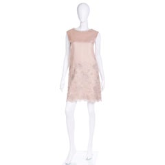 1960s Vintage Nude Sleeveless Shift Dress With Floral Applique
