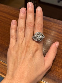 1960s Vintage Old Mine Cut Diamond White Gold Cluster Ring