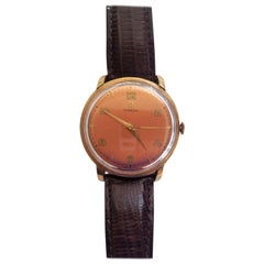 1960s Vintage Omega Watch Rose Gold Filled Rose Gold Dial Leather Band