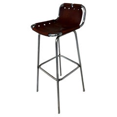 1960'S Vintage one Original Leather Stool by Charlotte Perriand for Les Arcs