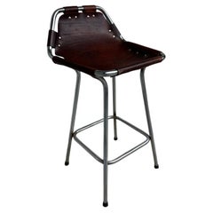 1960'S Vintage un original taburete de cuero de Charlotte Perriand para Les Arcs
