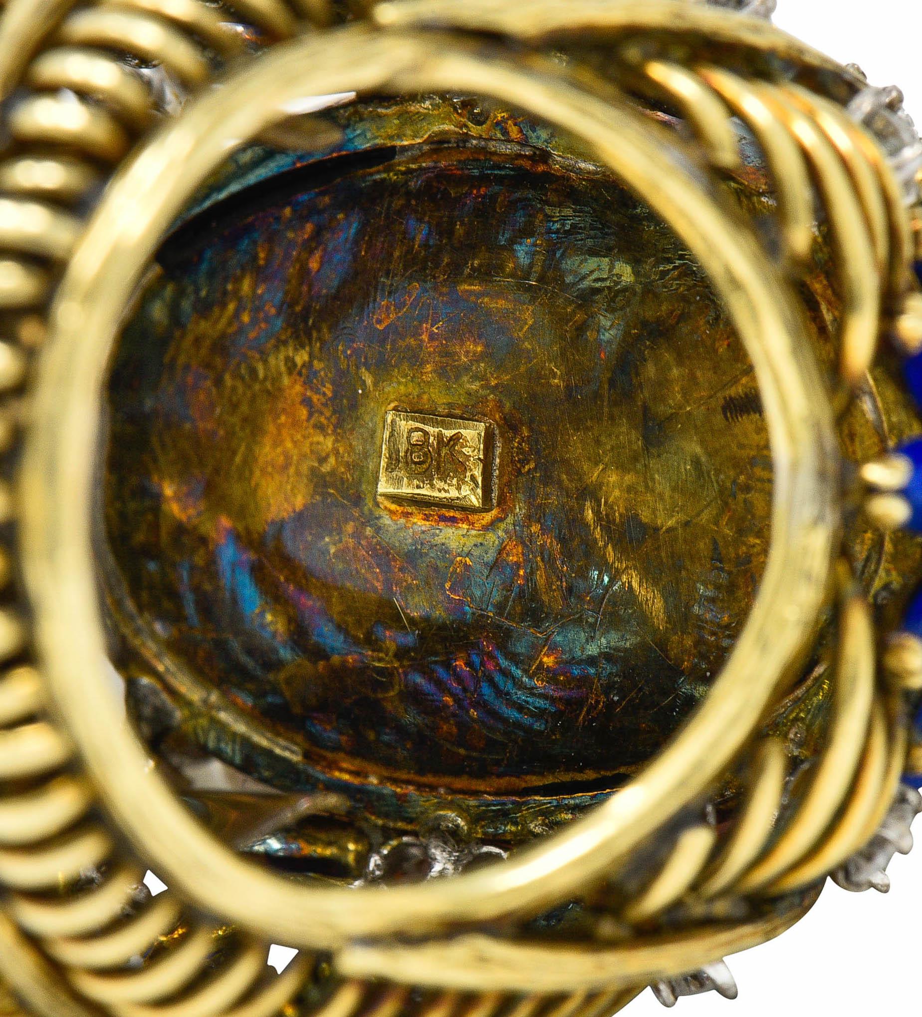 1960's Vintage Opal Lapis Diamond 18 Karat Gold Statement Ring 2