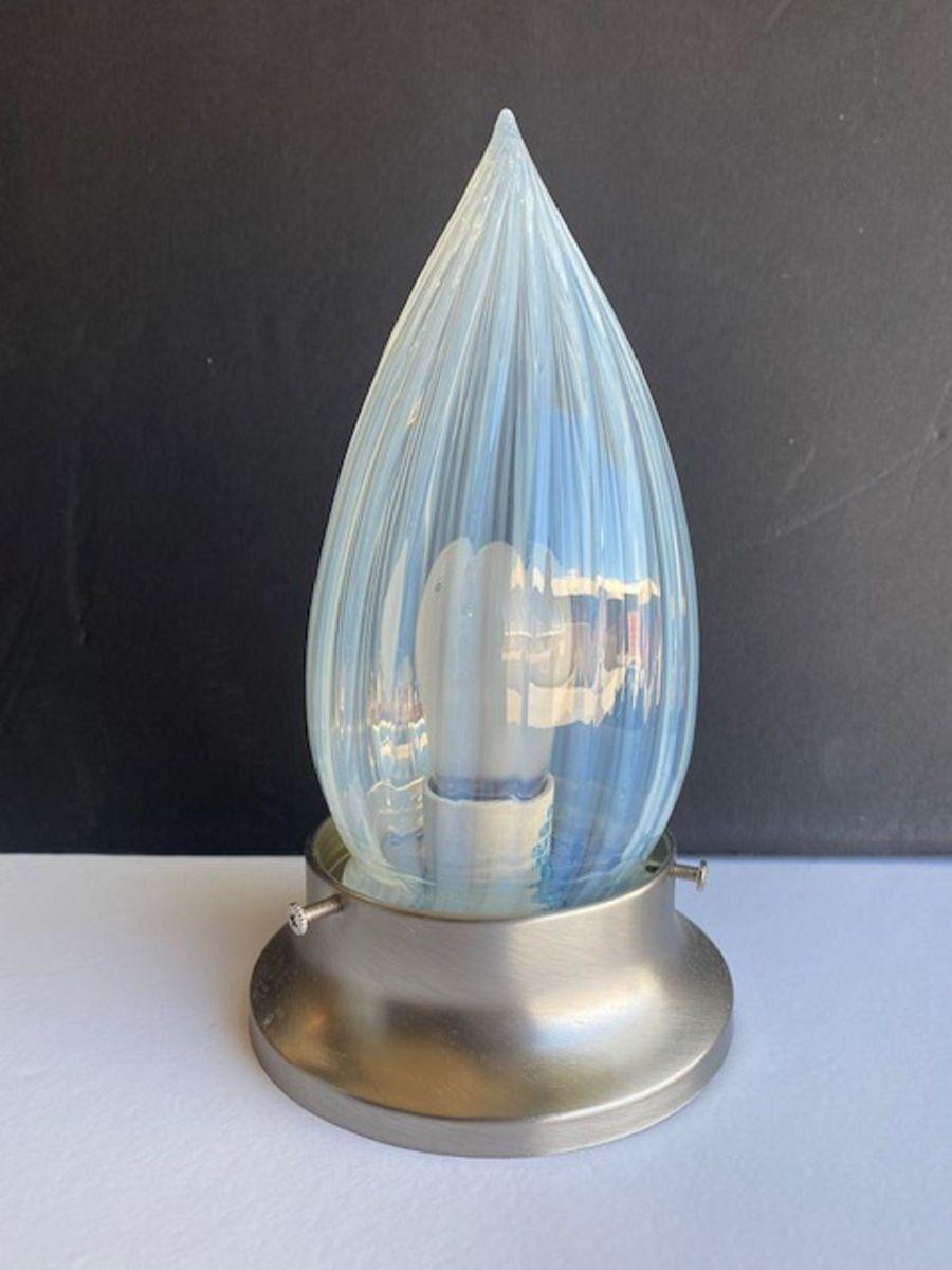 Blown Glass 1960s Vintage Opalescent Vertical Swirl Glass Bullet Light Globe with Fitter For Sale