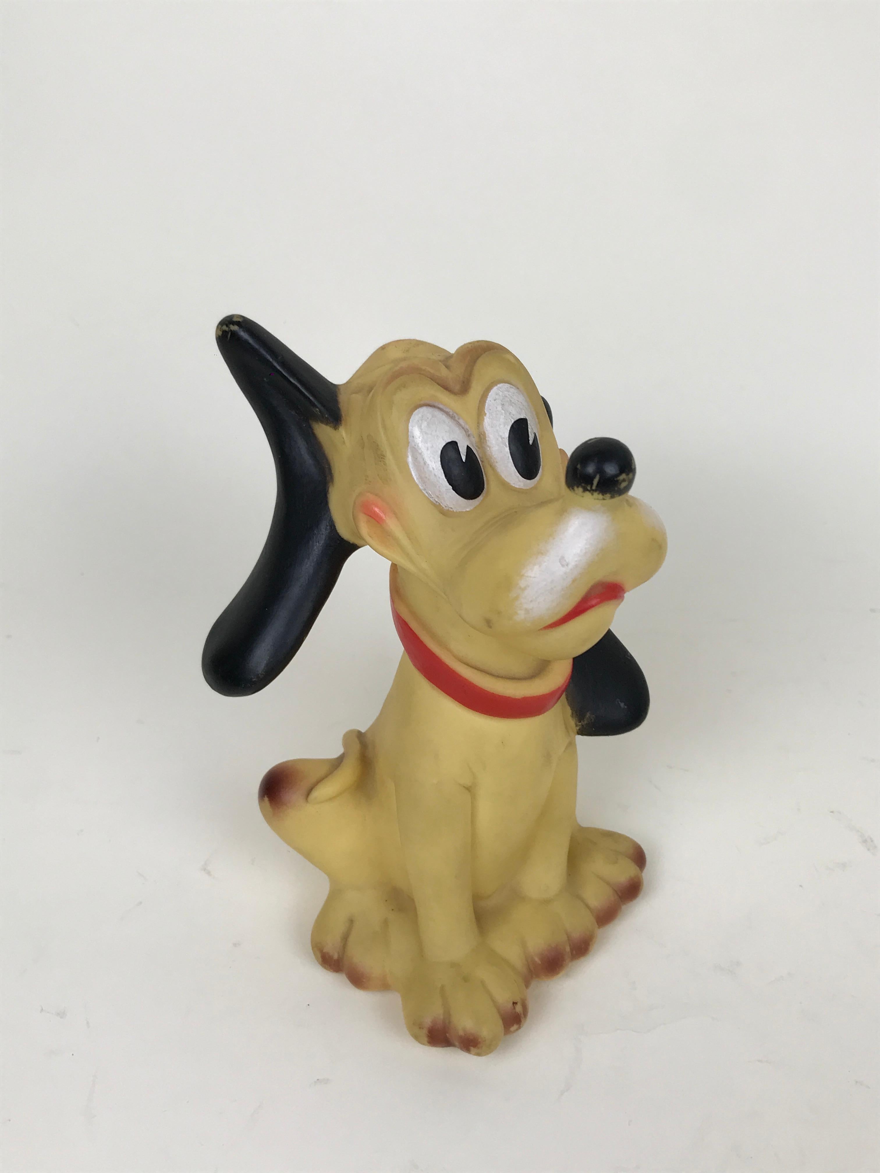Mid-Century Modern 1960s Vintage Original Disney Pluto Rubber Squeak Toy Made in Italy Ledraplastic