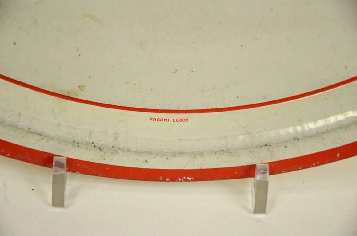 1960s Vintage Oval Tin Metal Bar Tray Riccadonna Made in Italy In Good Condition In Milan, IT