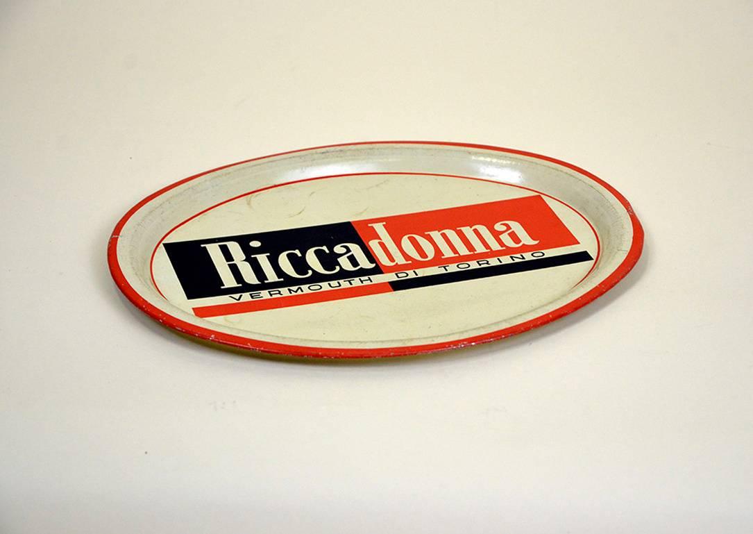 1960s Vintage Oval Tin Metal Bar Tray Riccadonna Made in Italy 1