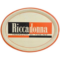 1960s Retro Oval Tin Metal Bar Tray Riccadonna Made in Italy