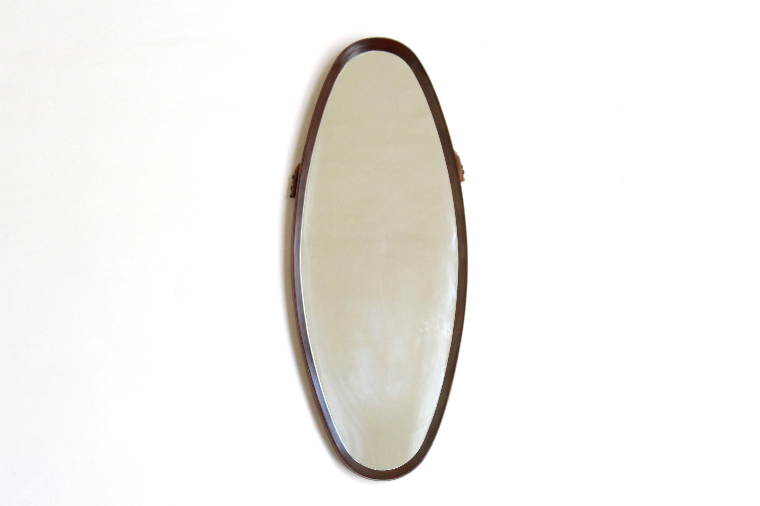 1960s Vintage Oval Wall Mirror with Teak Frame 5