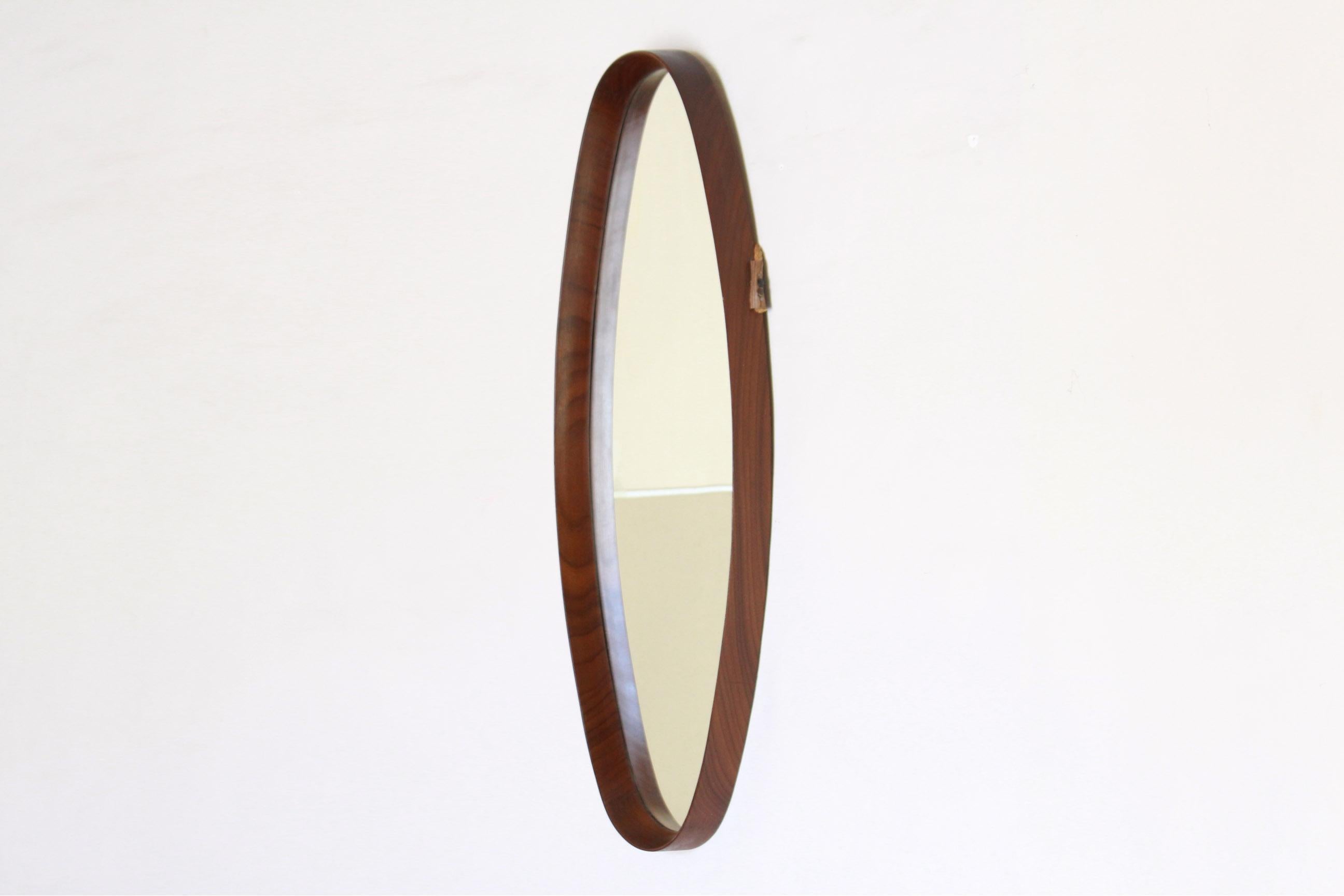 1960s Vintage Oval Wall Mirror with Teak Frame 6