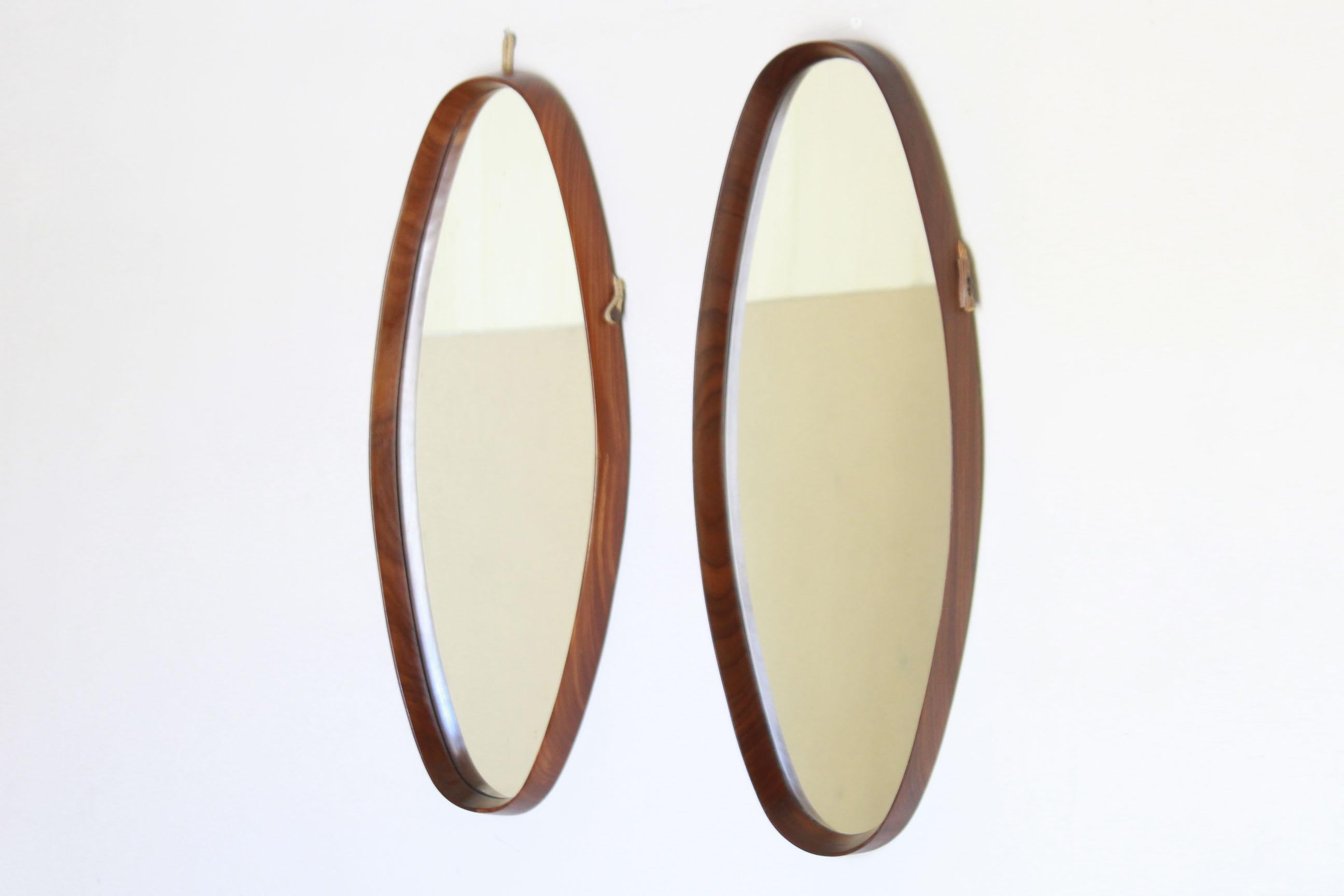 1960s Vintage Oval Wall Mirror with Teak Frame 13