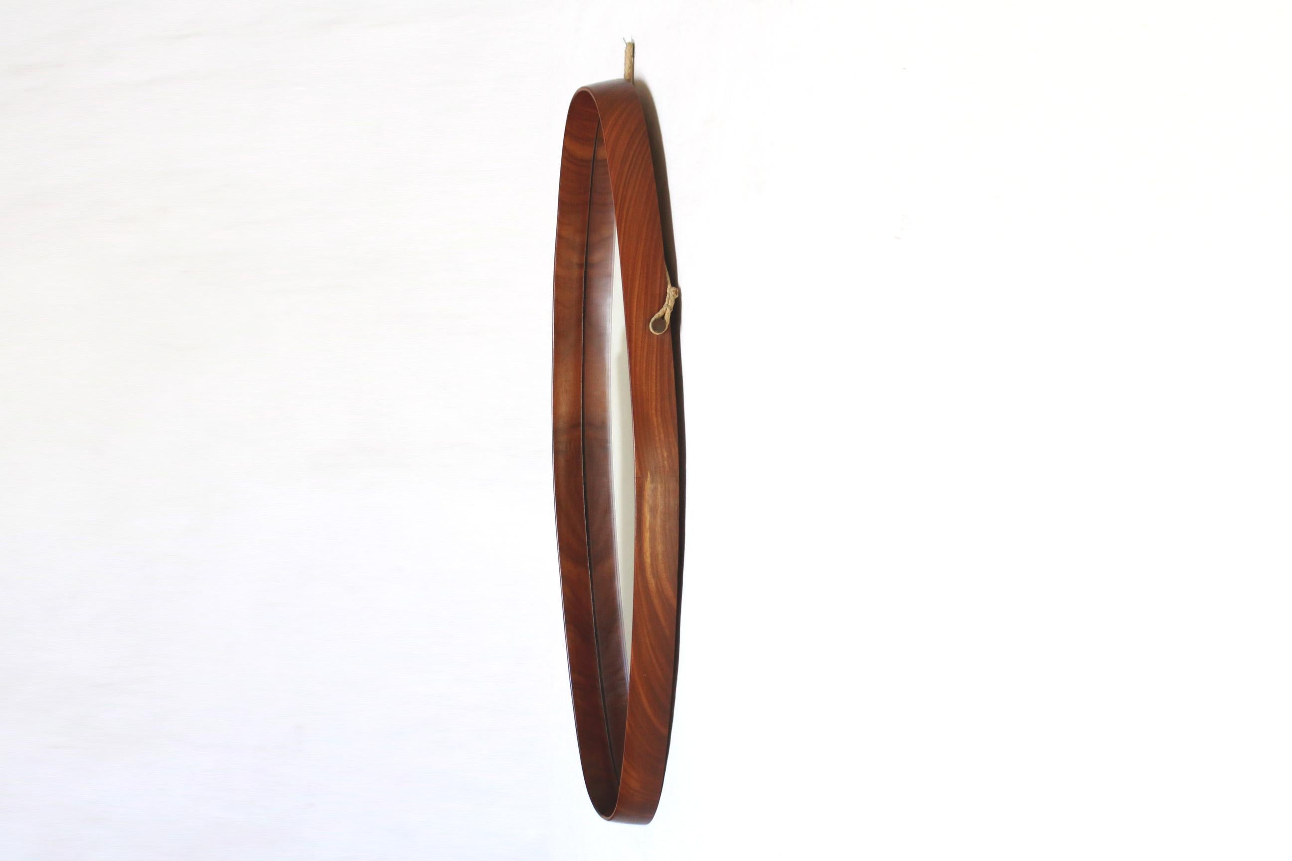 Swedish 1960s Vintage Oval Wall Mirror with Teak Frame