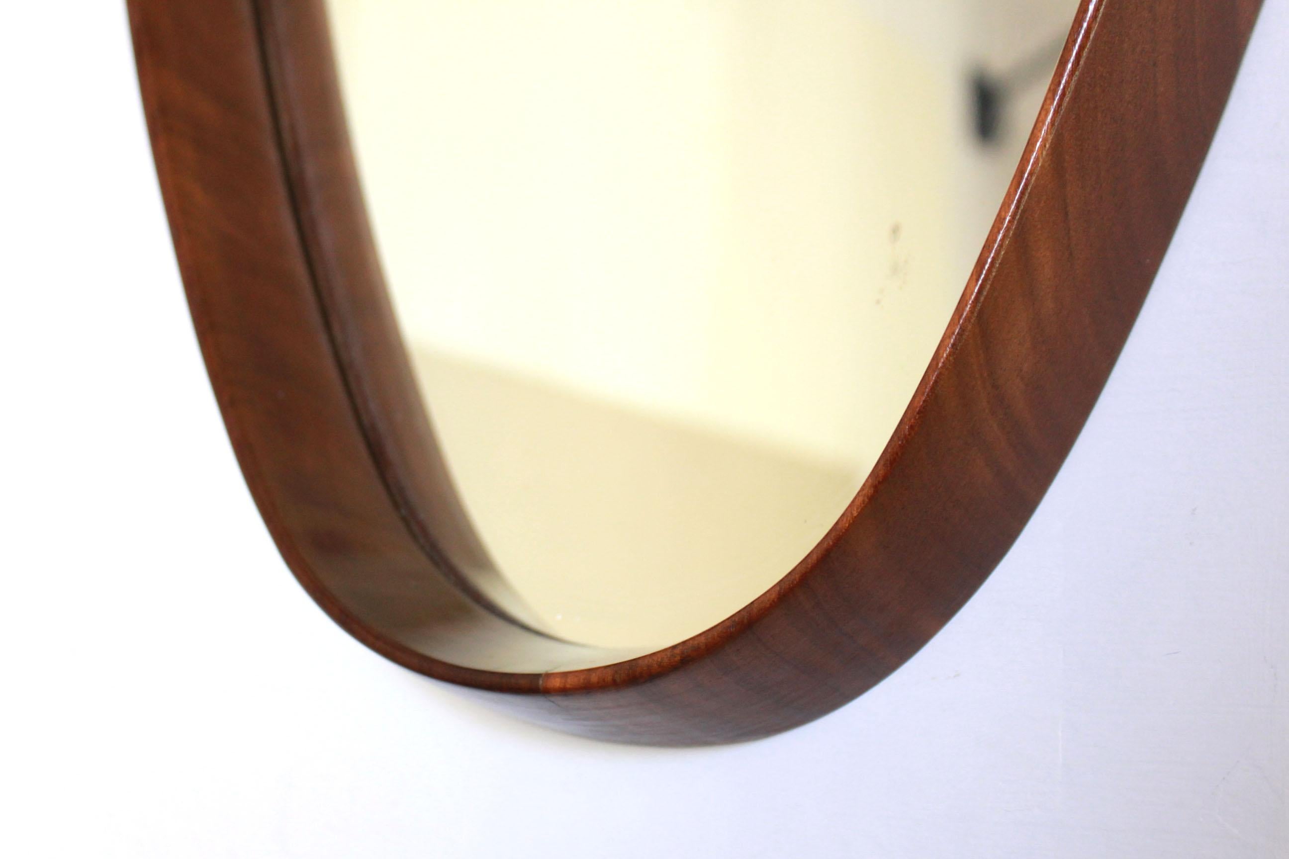 1960s Vintage Oval Wall Mirror with Teak Frame 1