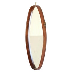 1960s Vintage Oval Wall Mirror with Teak Frame