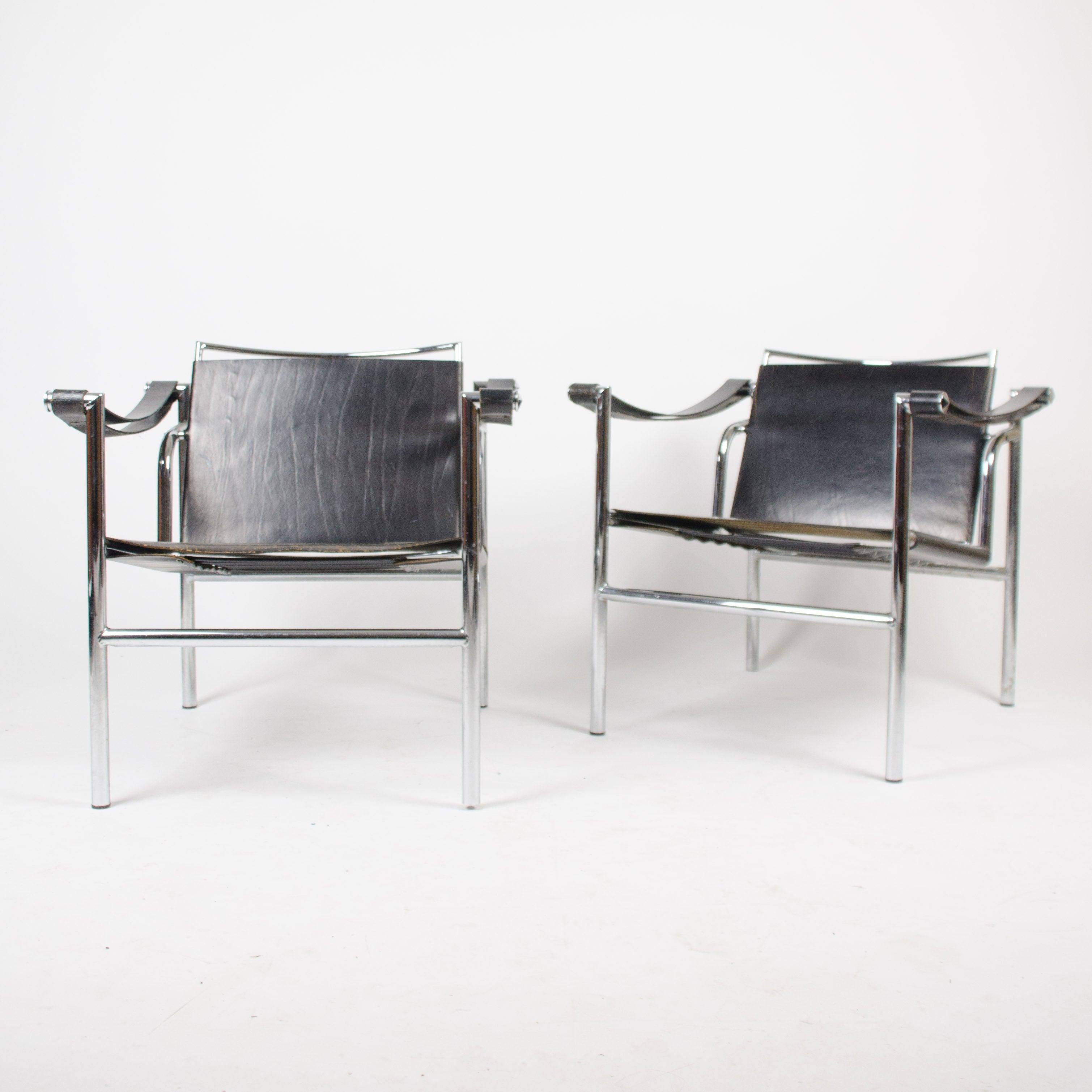 1960's Vintage Pair Le Corbusier LC1 Stendig Basculant Chairs Thonet Cassina 4