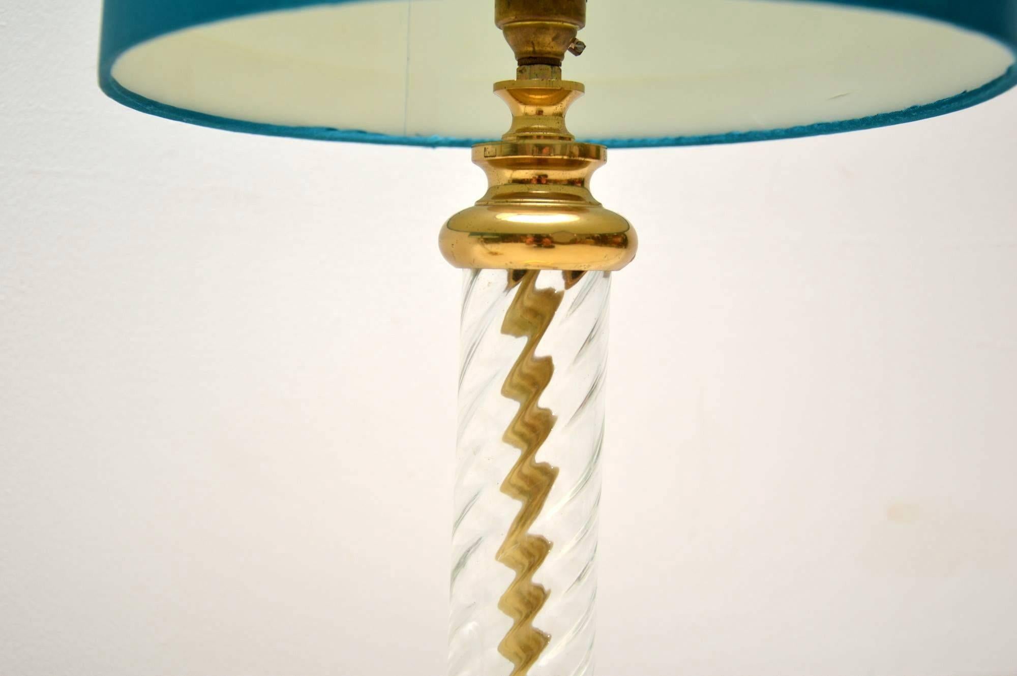 Mid-20th Century 1960s Vintage Pair of Glass and Brass Table Lamps