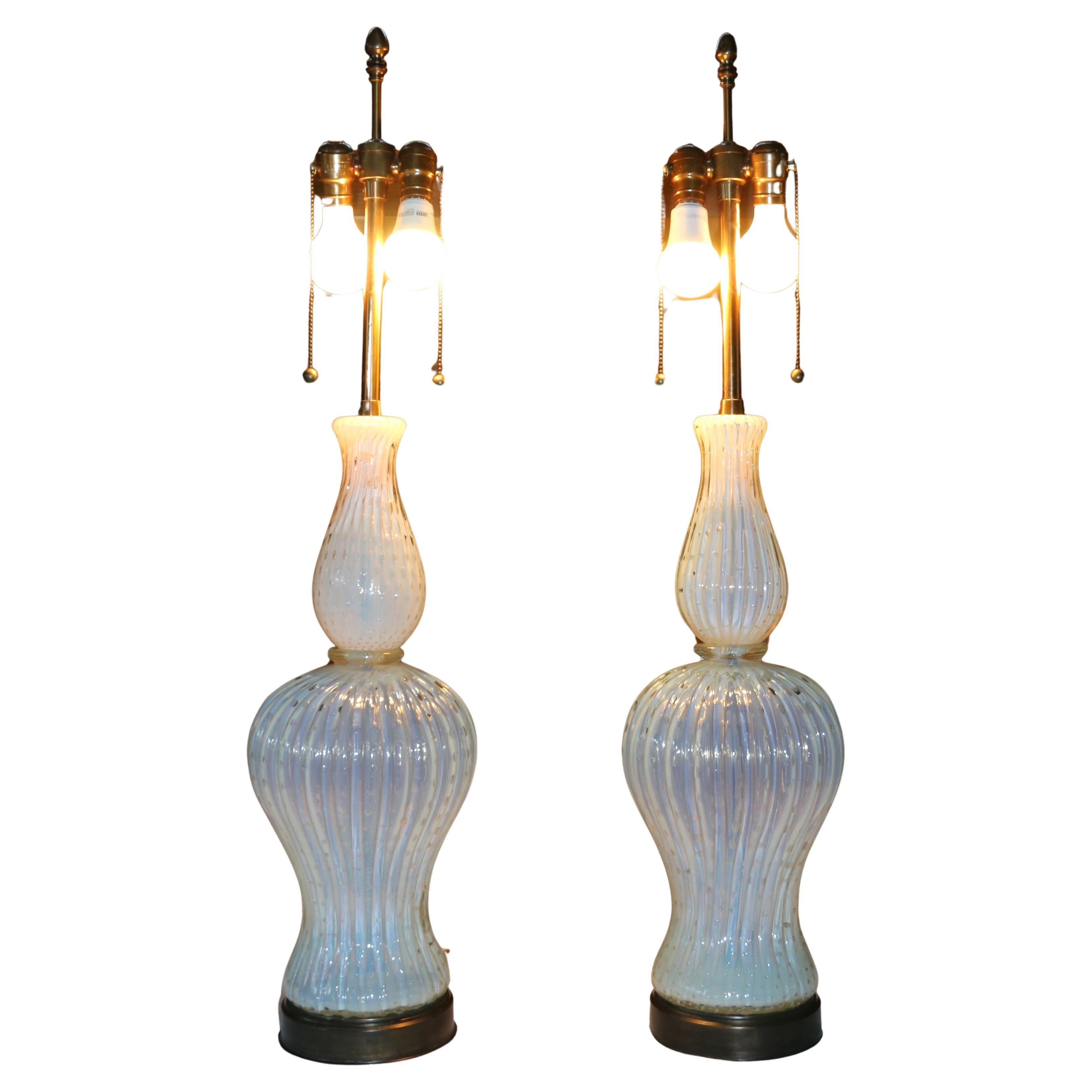 1960s Vintage Paire de lampes de table en verre Murano Glass italien
