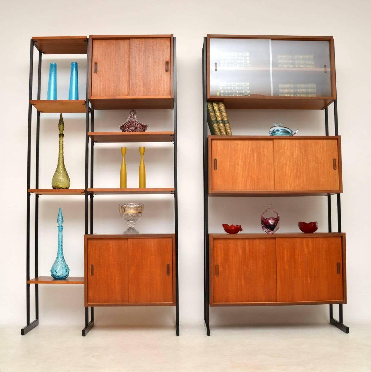 English 1960s Vintage Pair of Teak Wall Units / Room Divider Cabinets