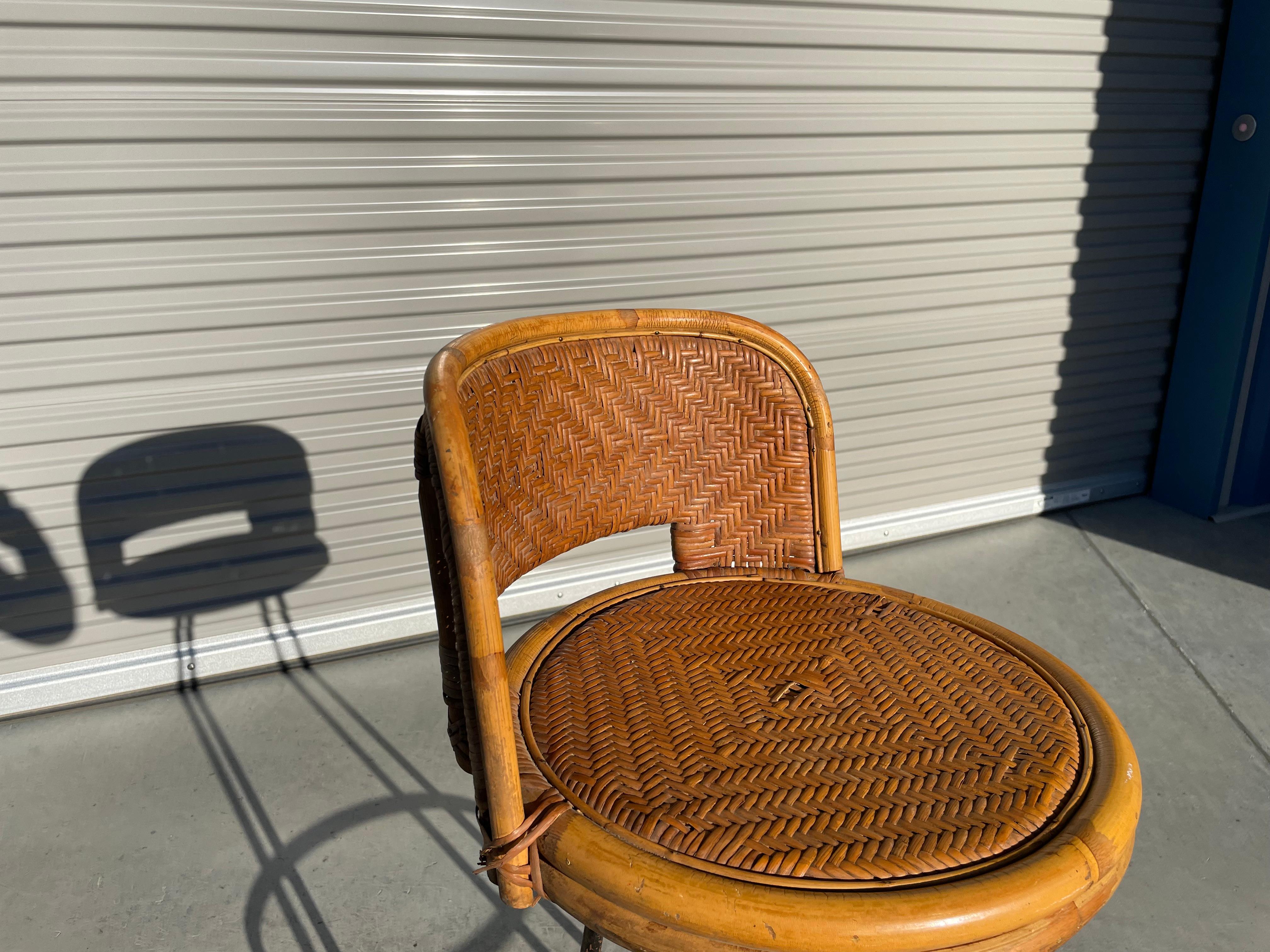 1960s Vintage Pair of Wicker Swivel Counter Stool Styled After Danny Ho Fong 2