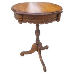 1960s Vintage Pedestal Tripod Scroll Feet Maple Side Table or Lamp Table