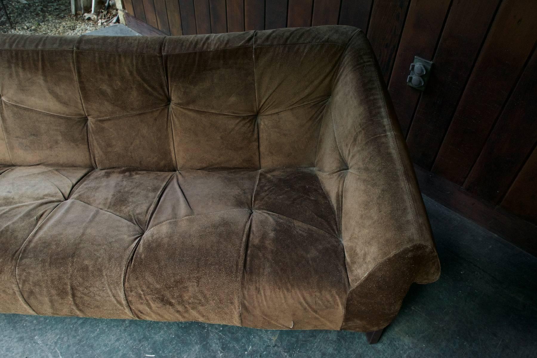 1960s Vintage Percival Lafer Brown Suede Leather Jungle Sling Sofa Midcentury 3