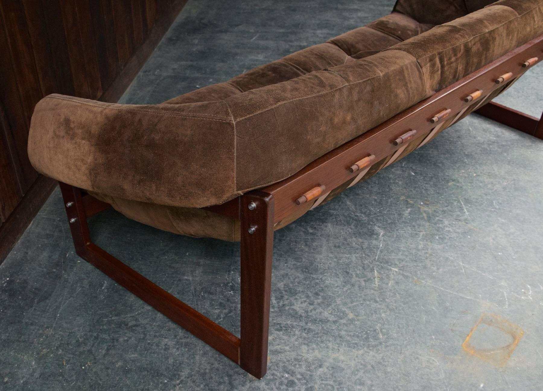 Hand-Crafted 1960s Vintage Percival Lafer Brown Suede Leather Jungle Sling Sofa Midcentury