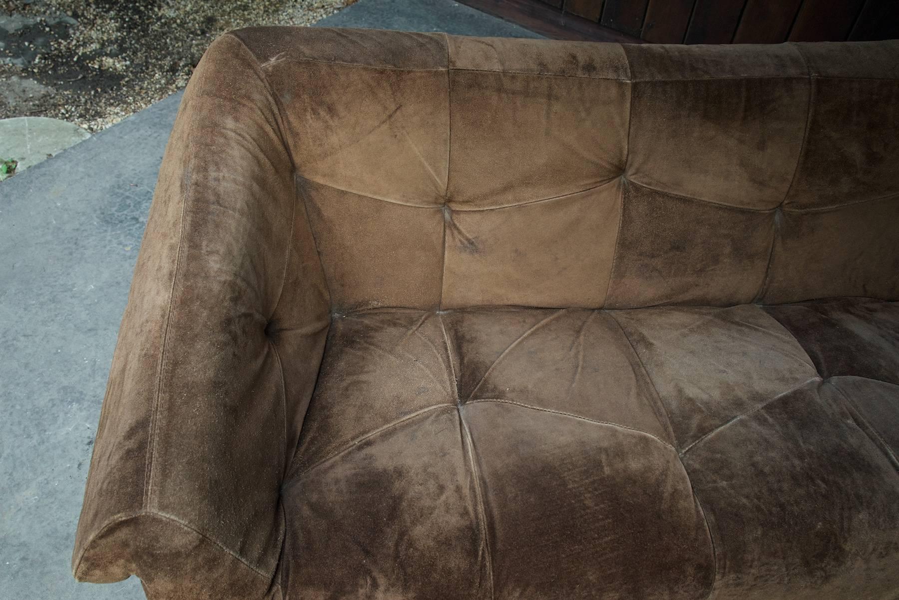 Mid-20th Century 1960s Vintage Percival Lafer Brown Suede Leather Jungle Sling Sofa Midcentury