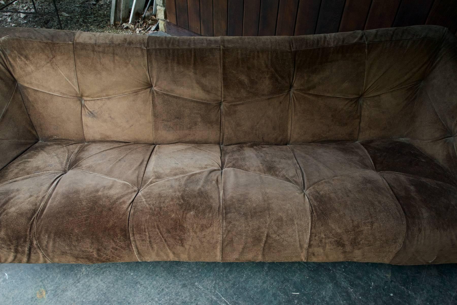 1960s Vintage Percival Lafer Brown Suede Leather Jungle Sling Sofa Midcentury 1