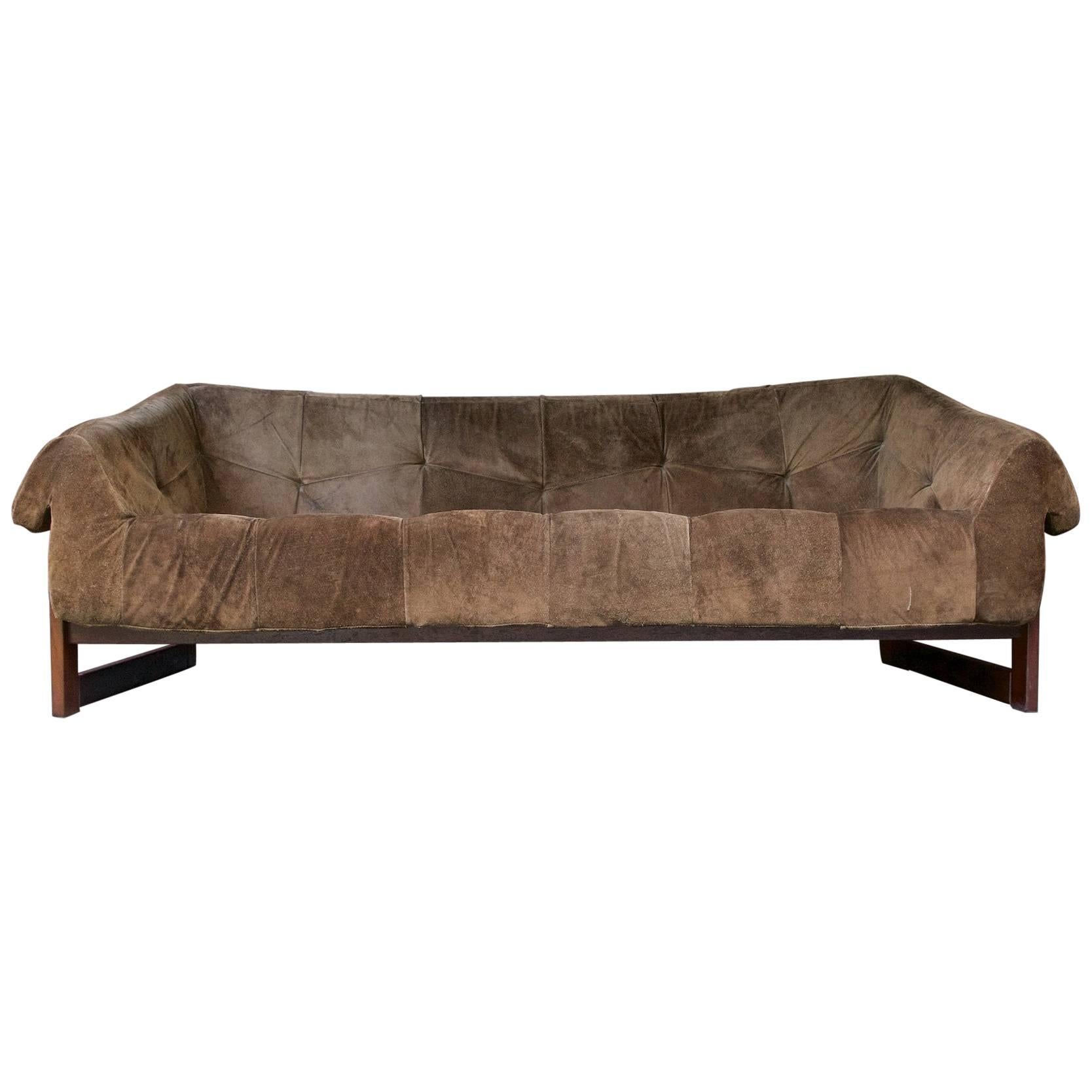 1960s Vintage Percival Lafer Brown Suede Leather Jungle Sling Sofa Midcentury
