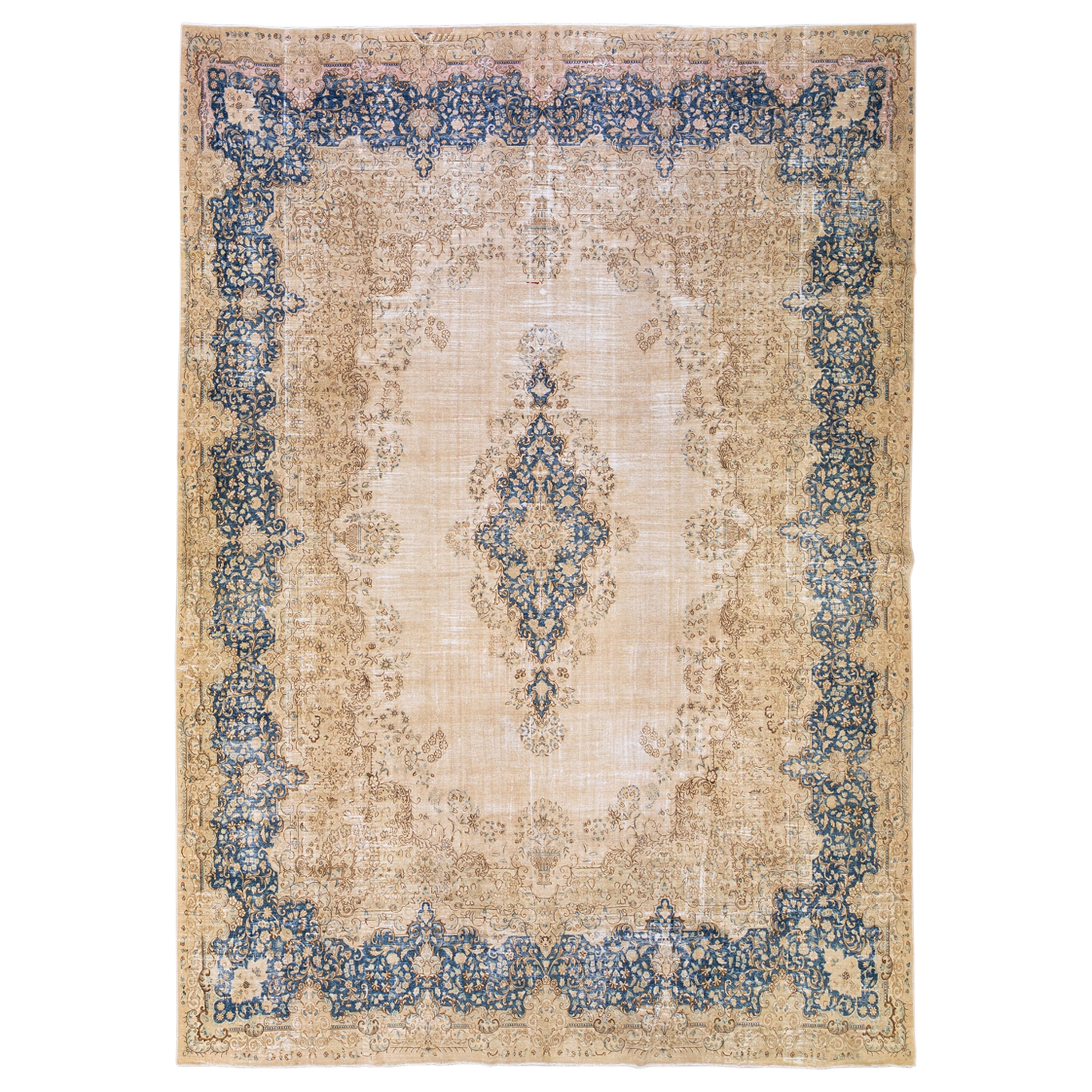 1960er Jahre Vintage Persisch Tabriz Handgefertigt Medaillon Wolle Teppich in Beige