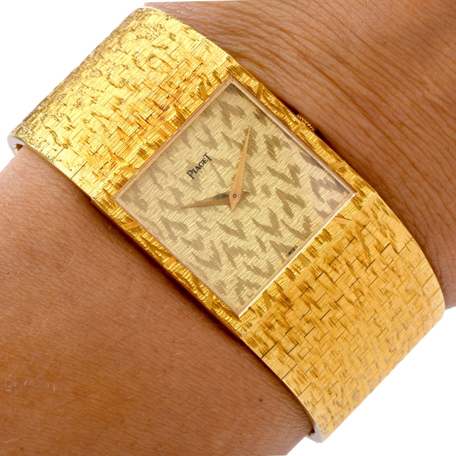 1960er Jahre Vintage Piaget Ref. 935A68, strukturierte Uhr aus 18 Karat Gelbgold 1