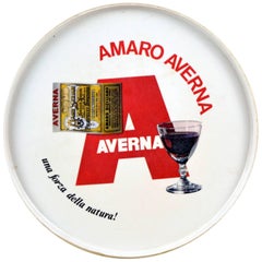 1960s Retro Plastic Italian Amaro Averna Round Bar Tray