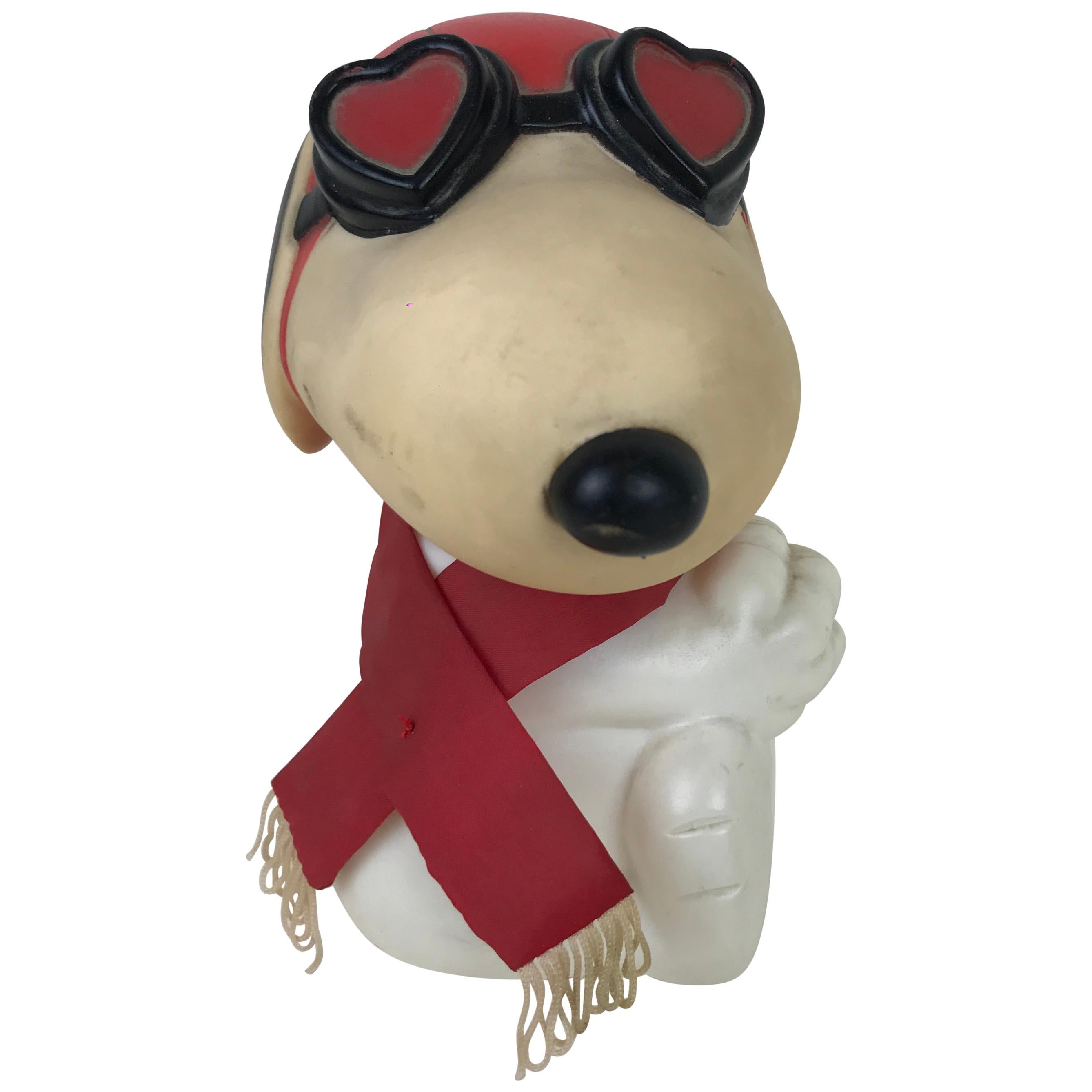 1960s Vintage Plastic Model of Snoopy Wearing Scarf and Heart Shaped Googles