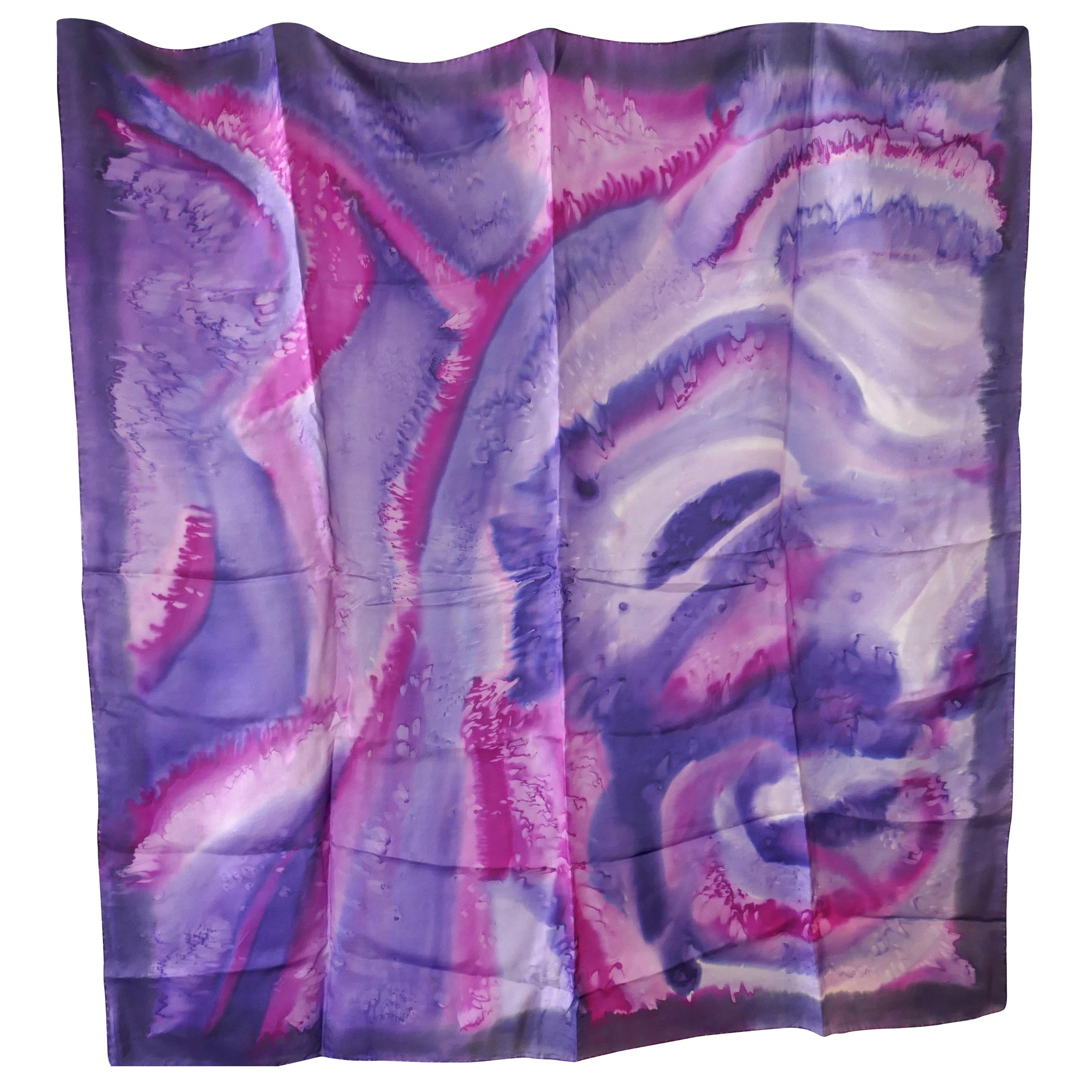 1960s Vintage Psychedelic Silk Chiffon Tie Dyed Scarf, Retro Chic 