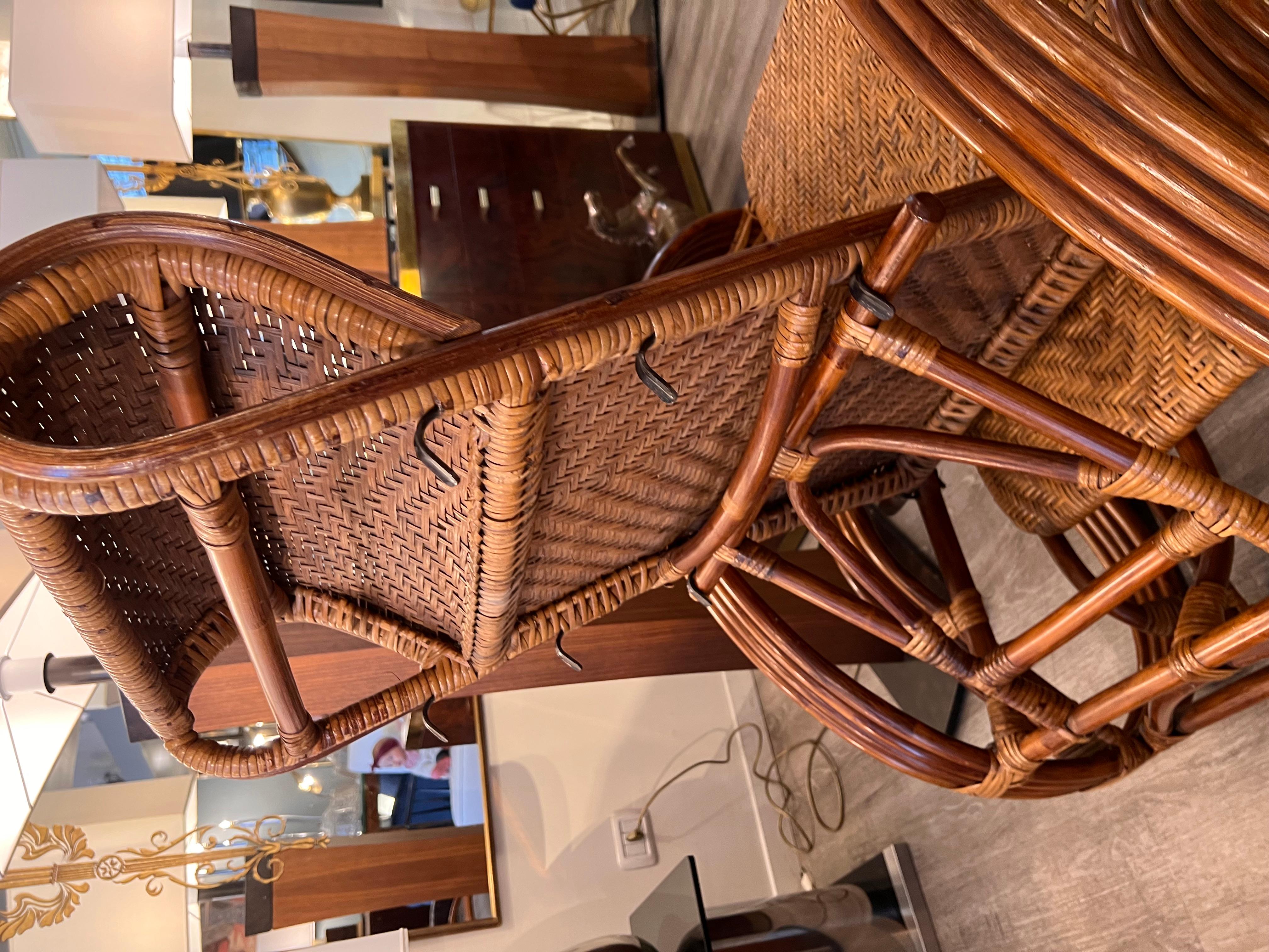 1960s Vintage Rattan and Bamboo Adjustable and Extendable Deckchair For Sale 14