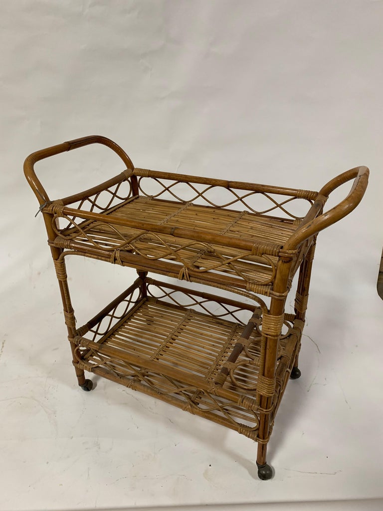 1960s Vintage Rattan Bar Cart For Sale at 1stDibs