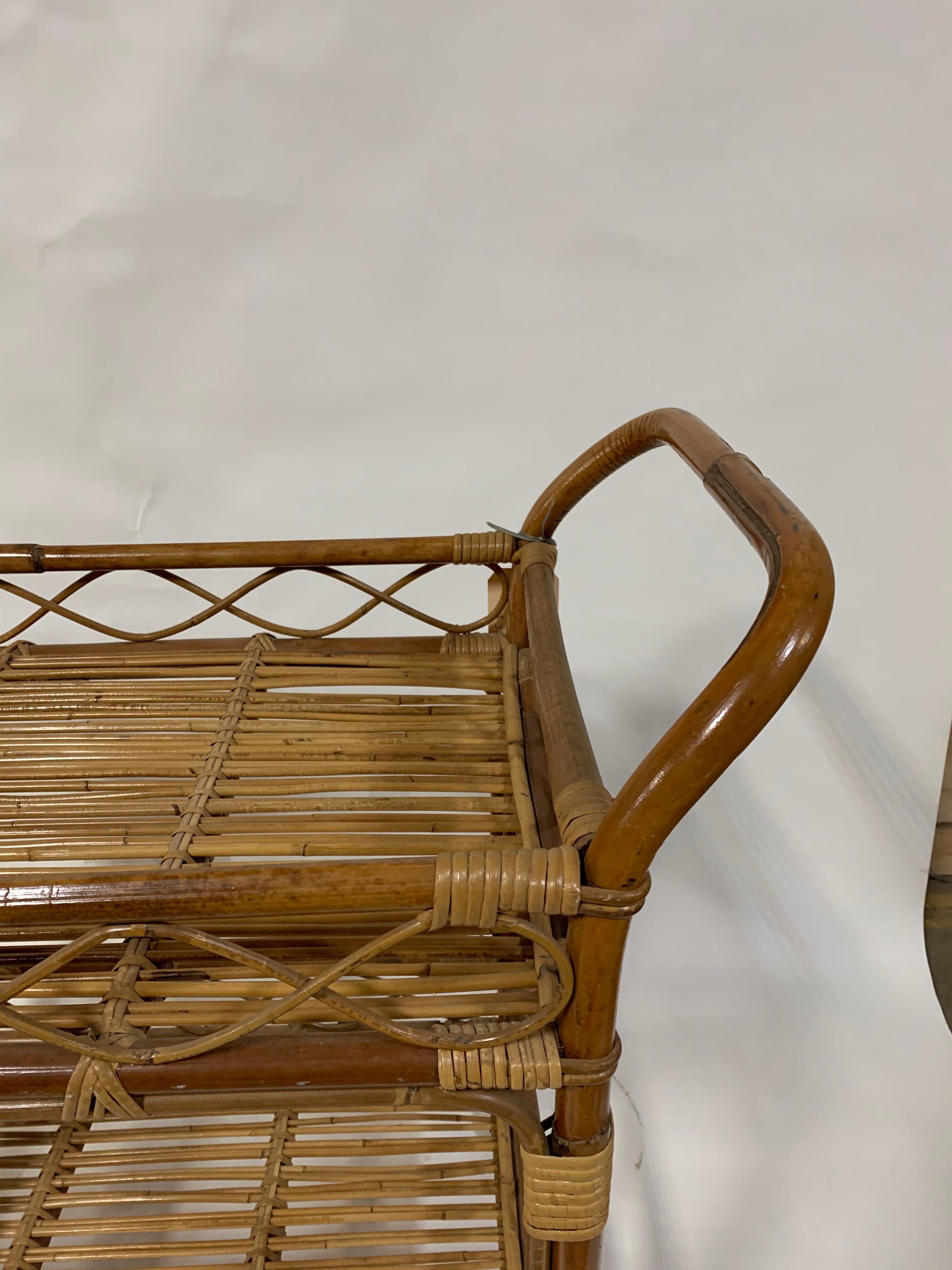 Mid-Century Modern 1960s Vintage Rattan Bar Cart