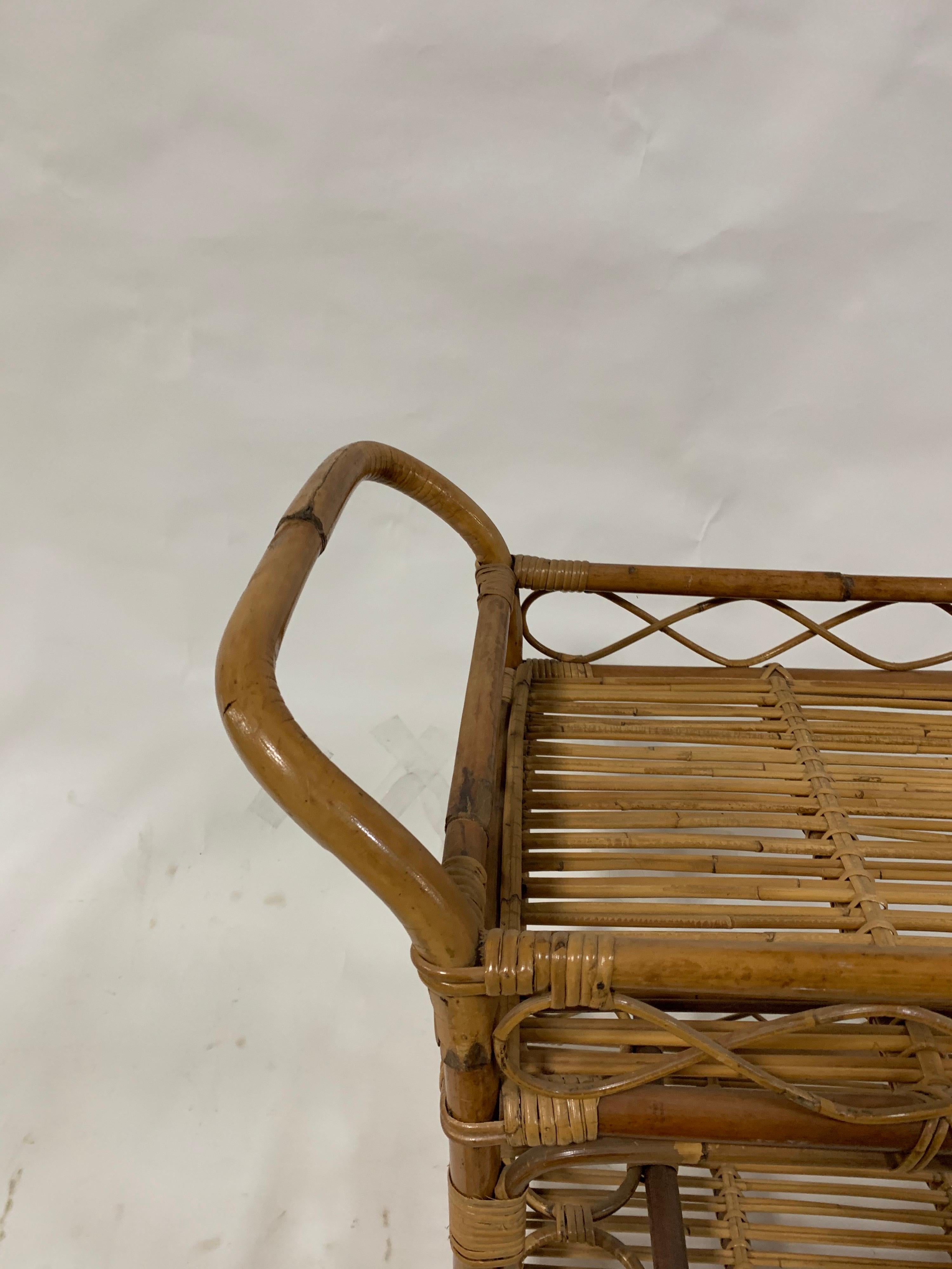 American 1960s Vintage Rattan Bar Cart