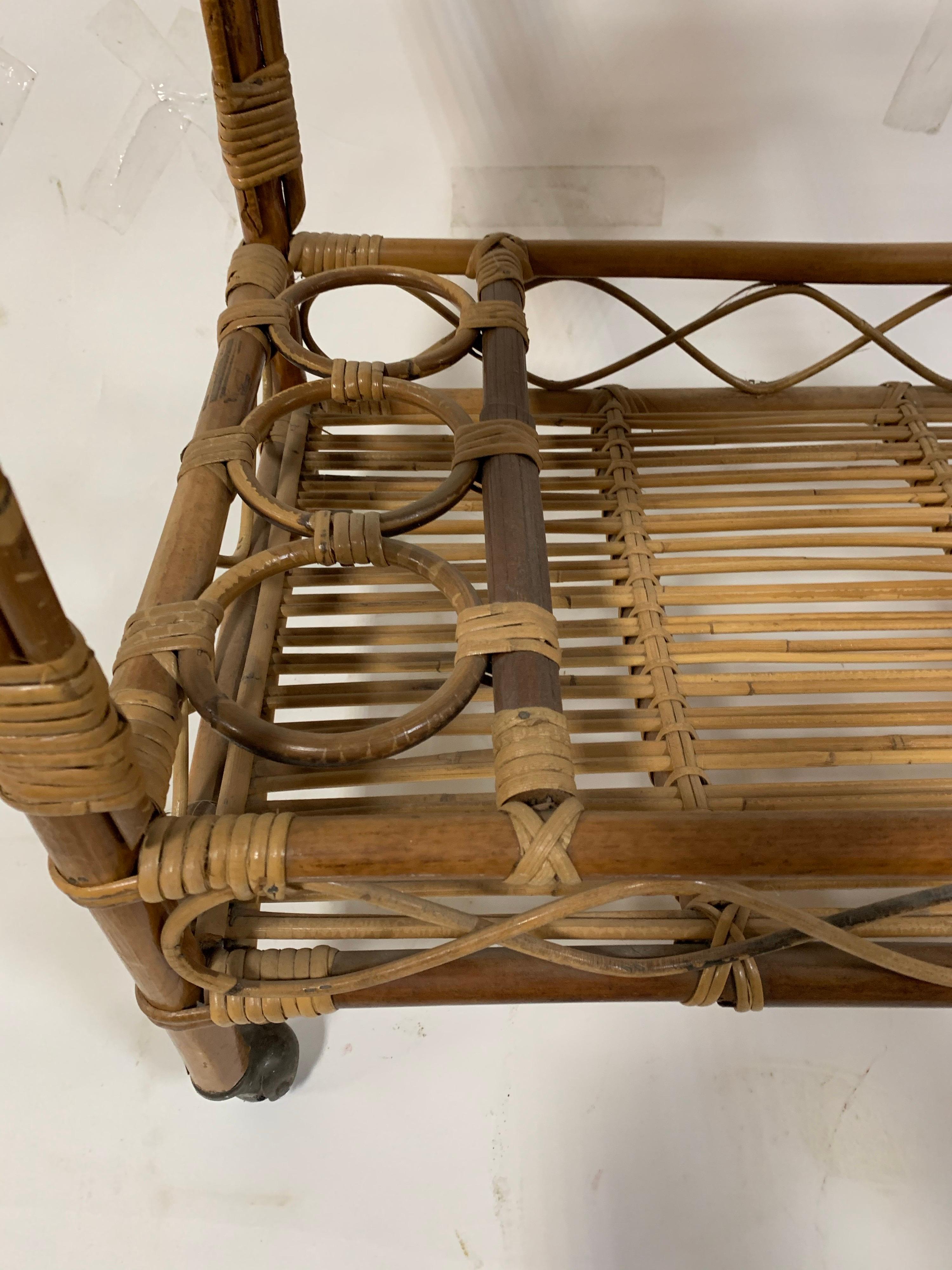 Mid-20th Century 1960s Vintage Rattan Bar Cart