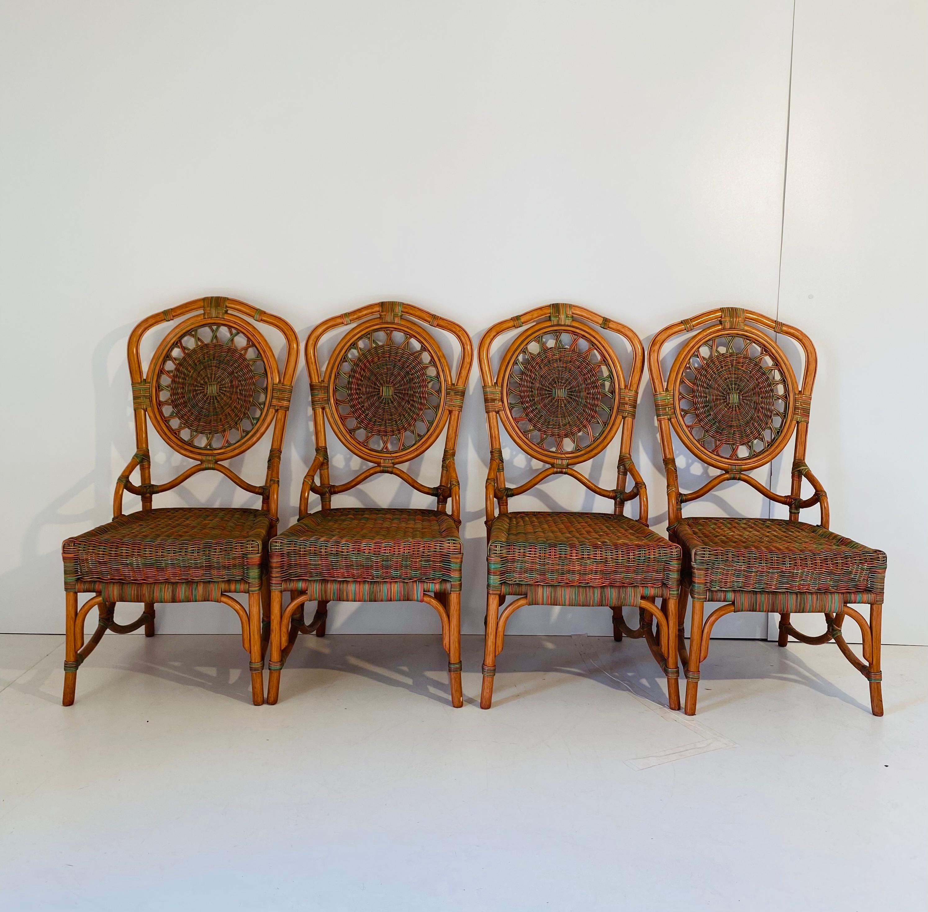 European Vintage Rattan Chairs, Set of Four, Italy 1960s