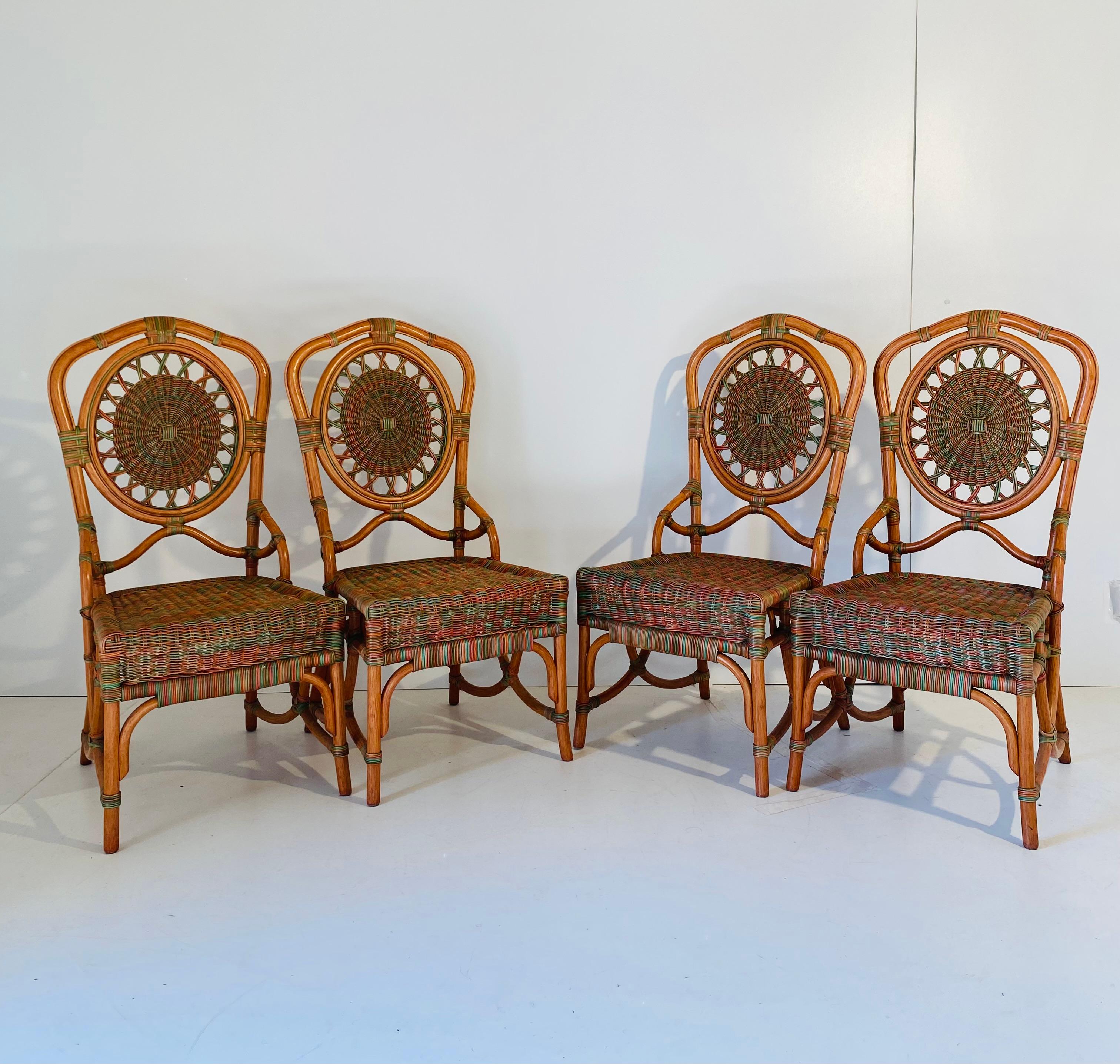 Colonial Revival Vintage Rattan Chairs, Set of Four, Italy 1960s
