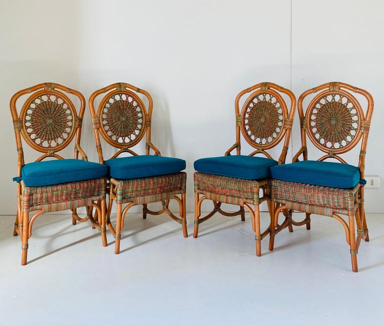 Vintage Rattan Chairs, Set of Four, Italy 1960s For Sale at 1stDibs