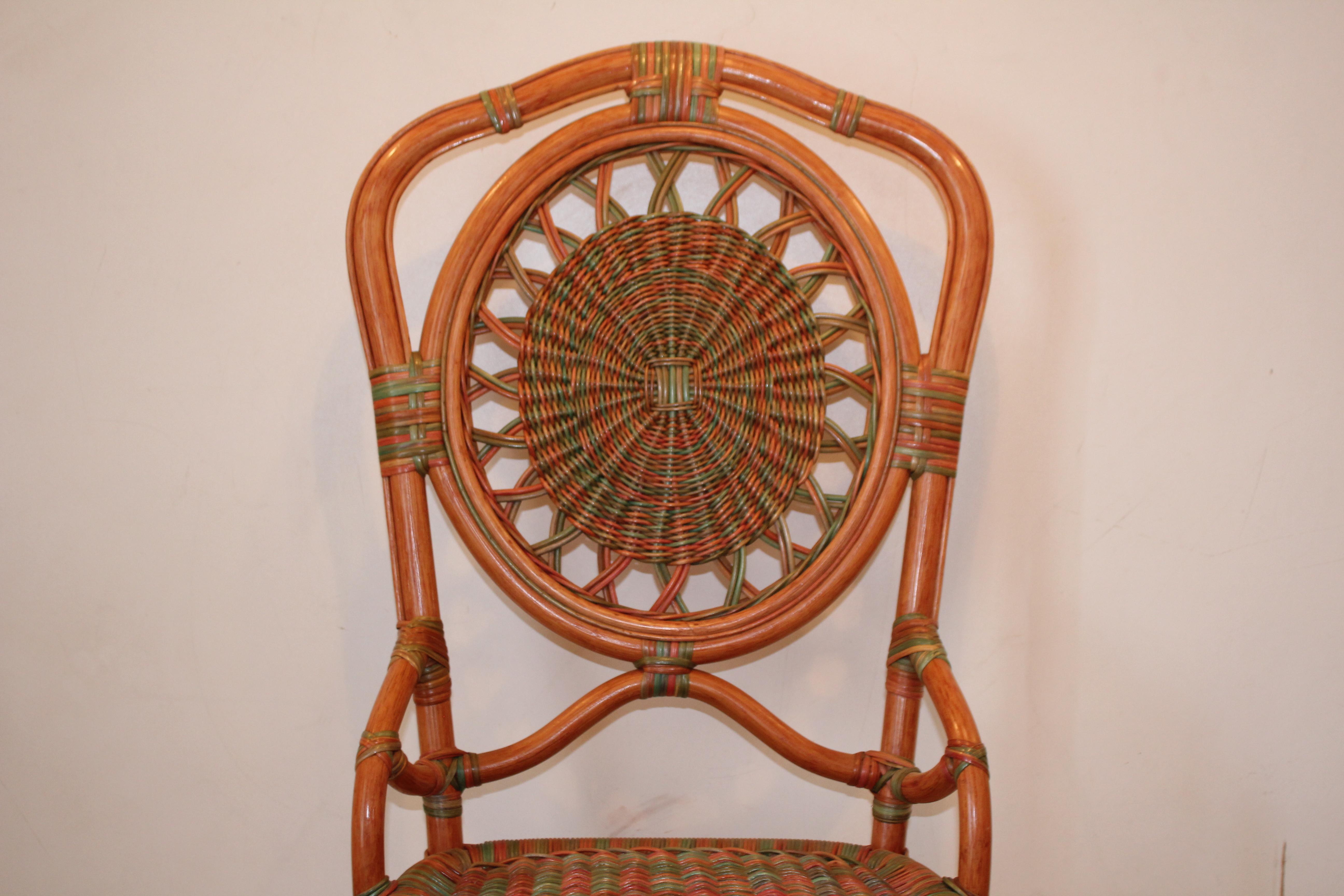 Fabric Vintage Rattan Chairs, Set of Four, Italy 1960s