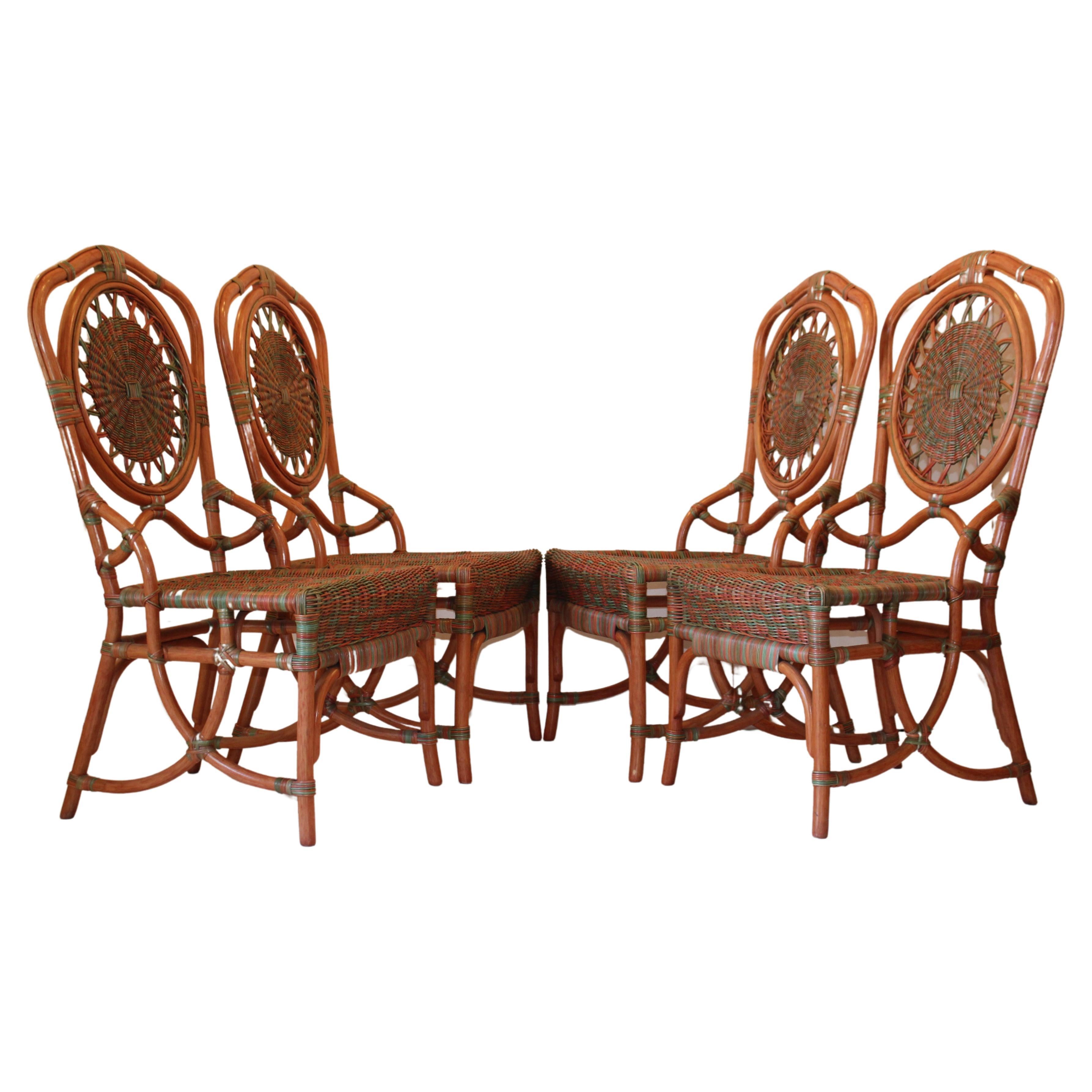 1960s Vintage Rattan Dining Chairs, Set of Four
