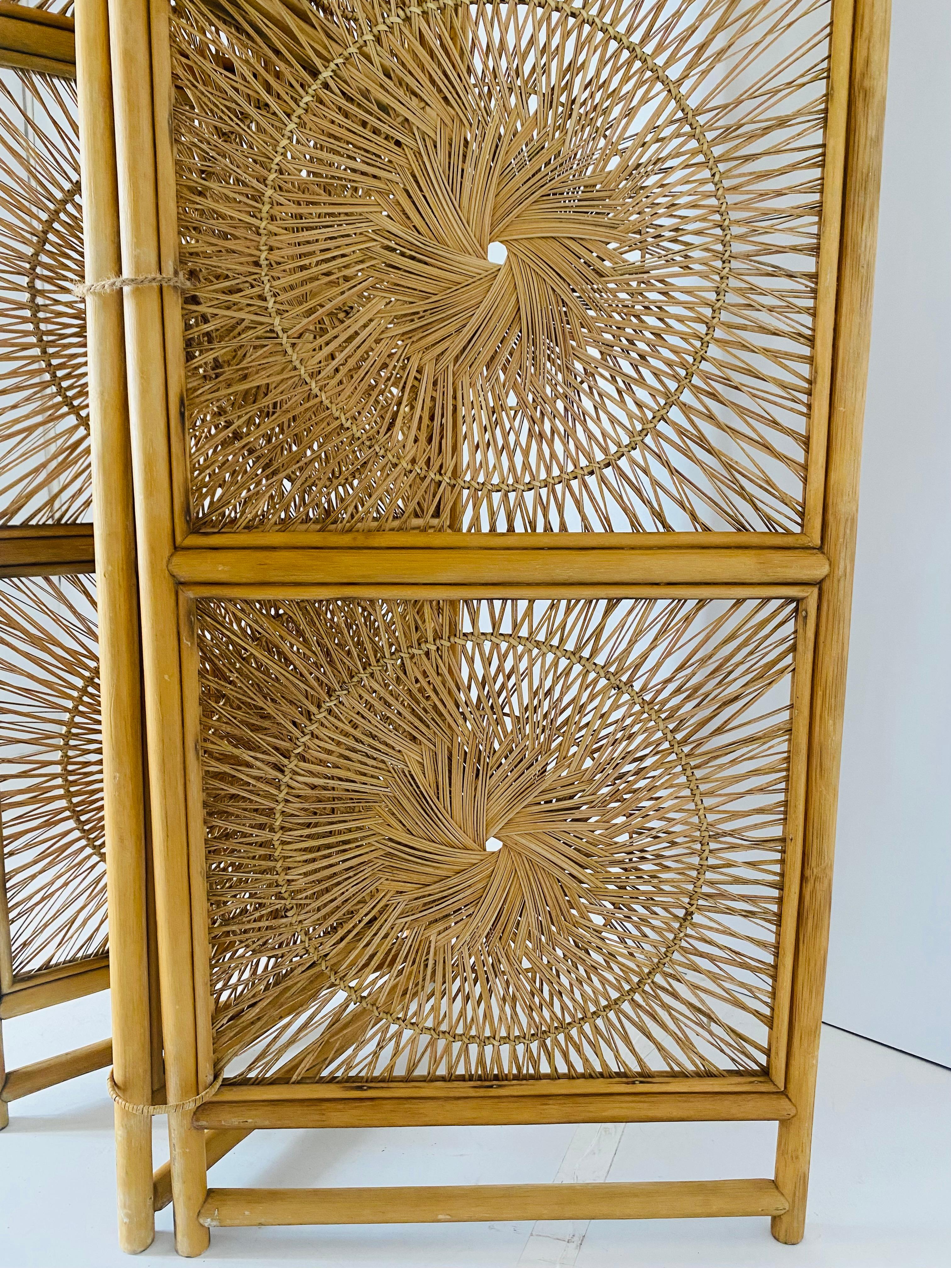 Bamboo Rattan room divider screen, Italy 1960s