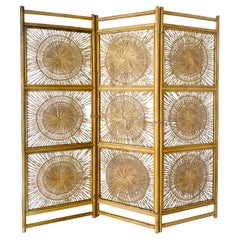 Retro Rattan room divider screen, Italy 1960s