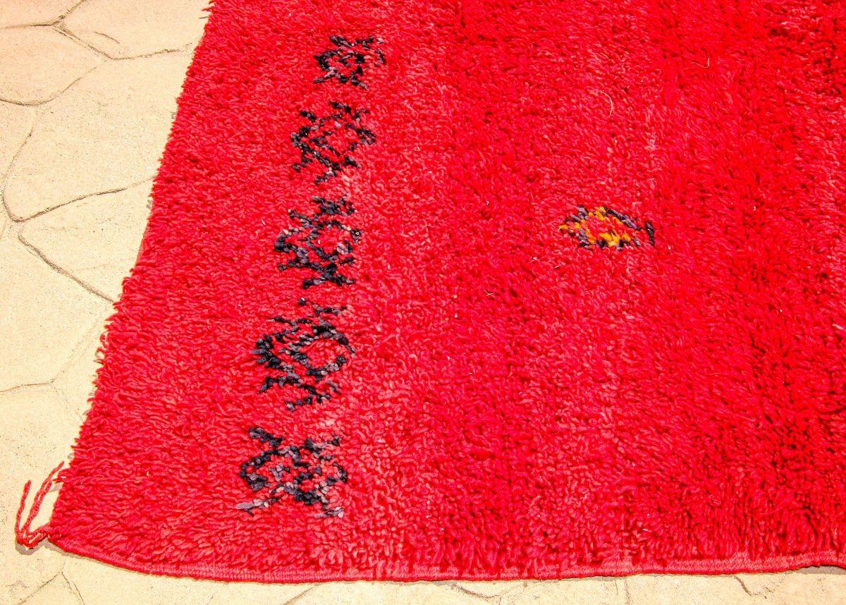 1960s Vintage Red Ethnic Moroccan Fluffy Rug Bed of Roses For Sale 5