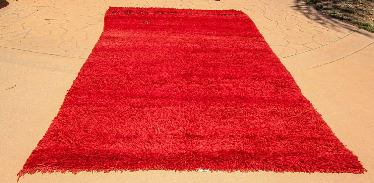 Wool 1960s Vintage Red Ethnic Moroccan Fluffy Rug Bed of Roses For Sale