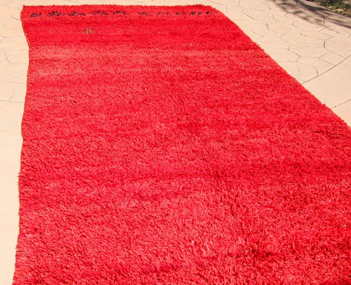 1960s Vintage Red Ethnic Moroccan Fluffy Rug Bed of Roses For Sale 2