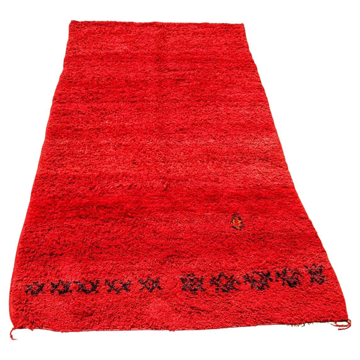 1960s Vintage Red Ethnic Moroccan Fluffy Rug Bed of Roses