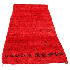 1960s Retro Red Ethnic Moroccan Fluffy Rug Bed of Roses